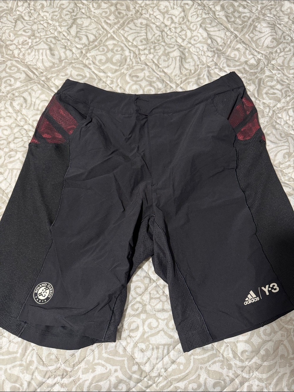 adidas Y-3 Men’s Black Athletic Shorts with Red Accent